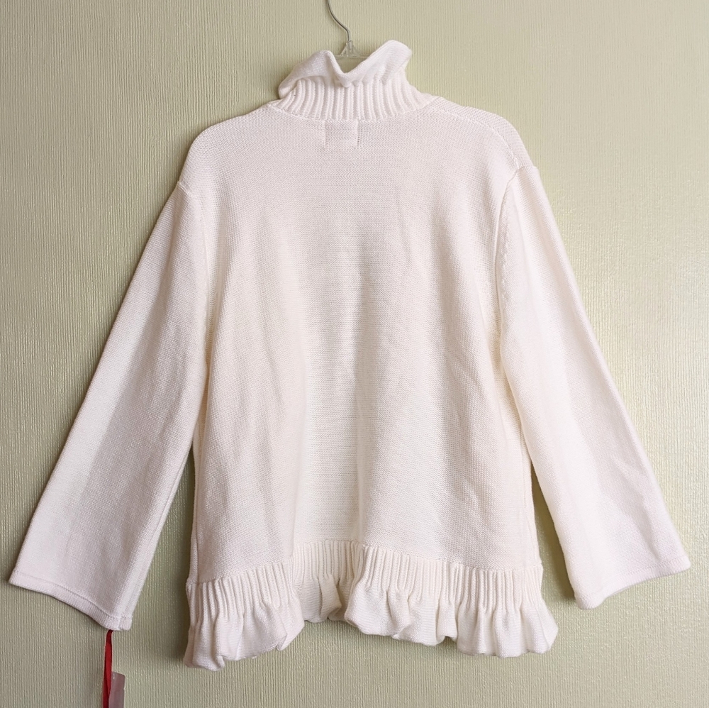 Ruby Rd Ruffled Cardigan Sweater Ivory Open Front Cotton Blend XLP - Picture 12 of 15